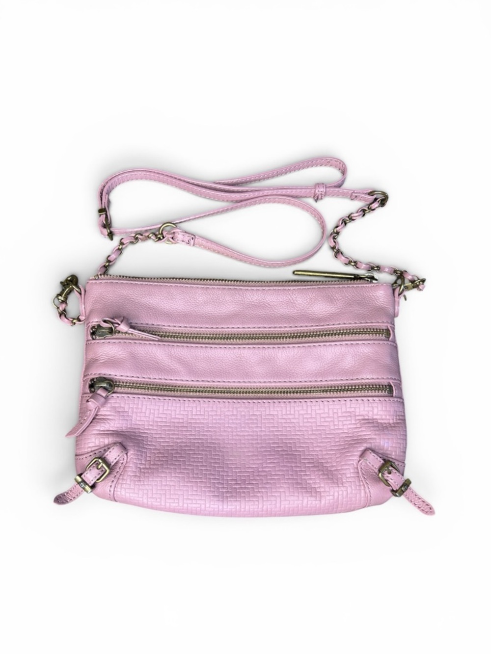Elliott Lucca Lavender Purple Leather Woven Crossbody Bag Purse Zipper